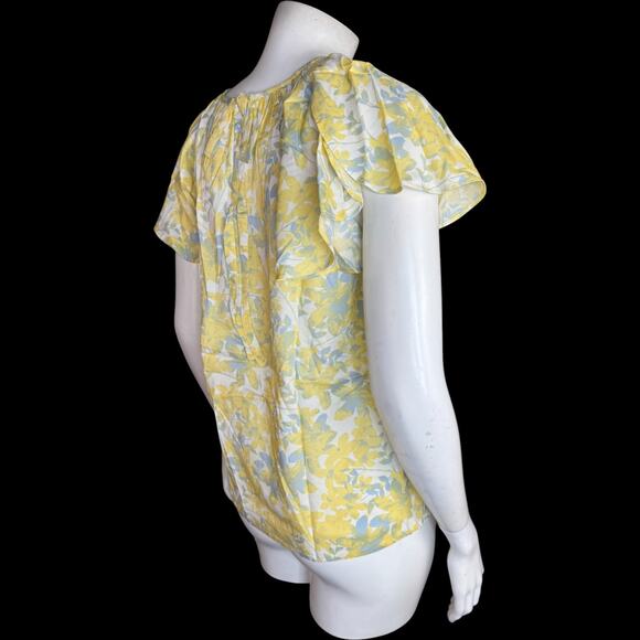 Candace Cameron Bure Printed Tulip Sleeve Bow Back Blouse Yellow XS - Picture 6 of 10